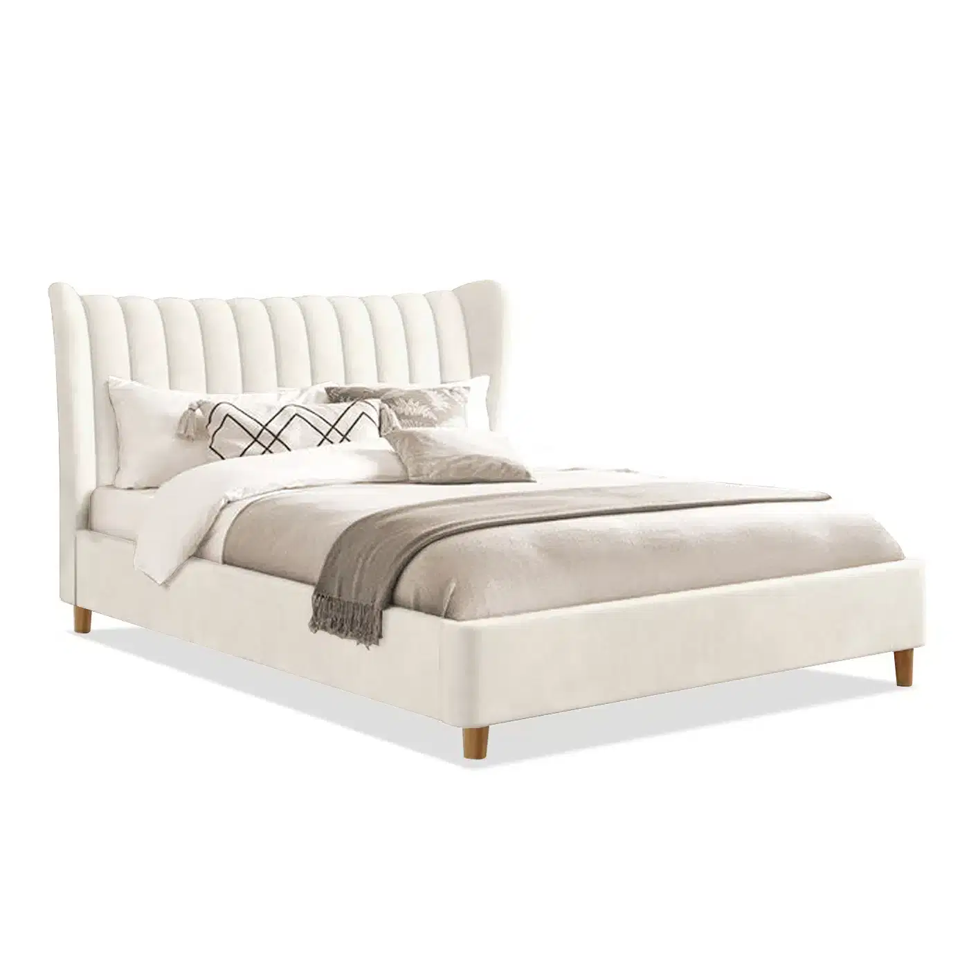 Bed Nora (king size) in velvet off-white